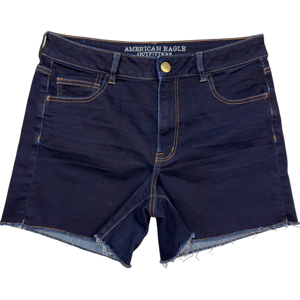 American Eagle Hi-Rise Shortie 14 Womens Denim X‎ Raw Hem Dark Wash Indigo